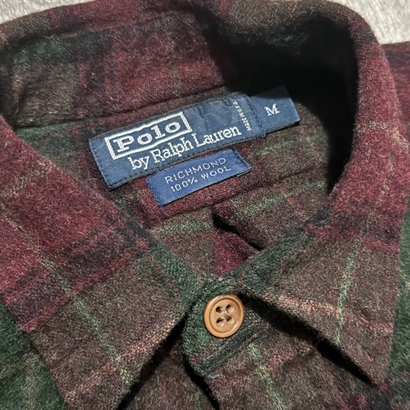 Vintage Polo Ralph Lauren Mens Button Up Plaid Leather Elbow Patches 100% Wool - Picture 3 of 6